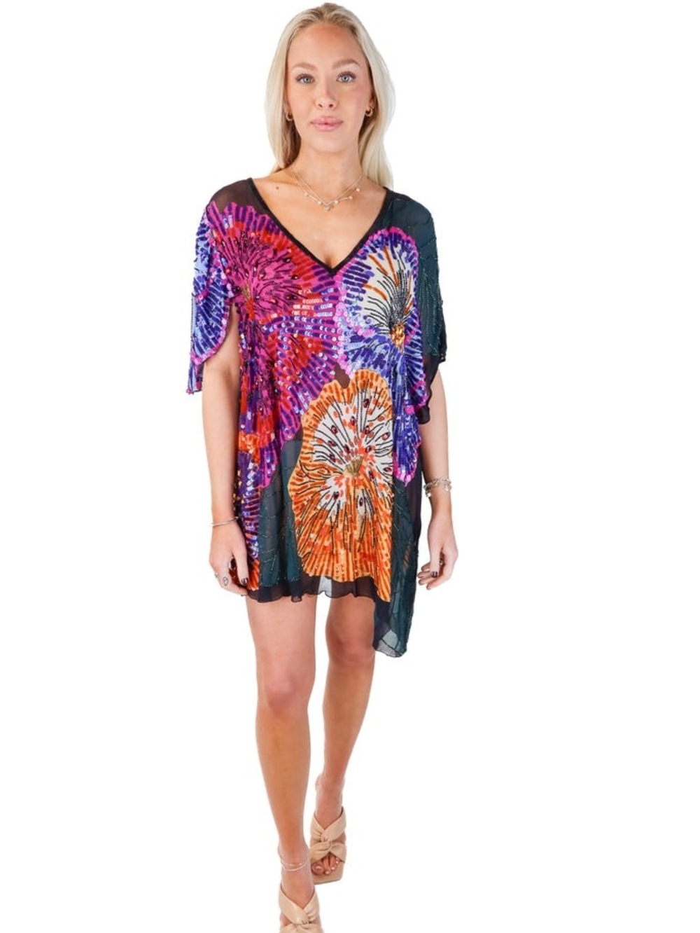 Free People Exploded Kaftan Mini-Dress Beaded - Picture 2 of 9